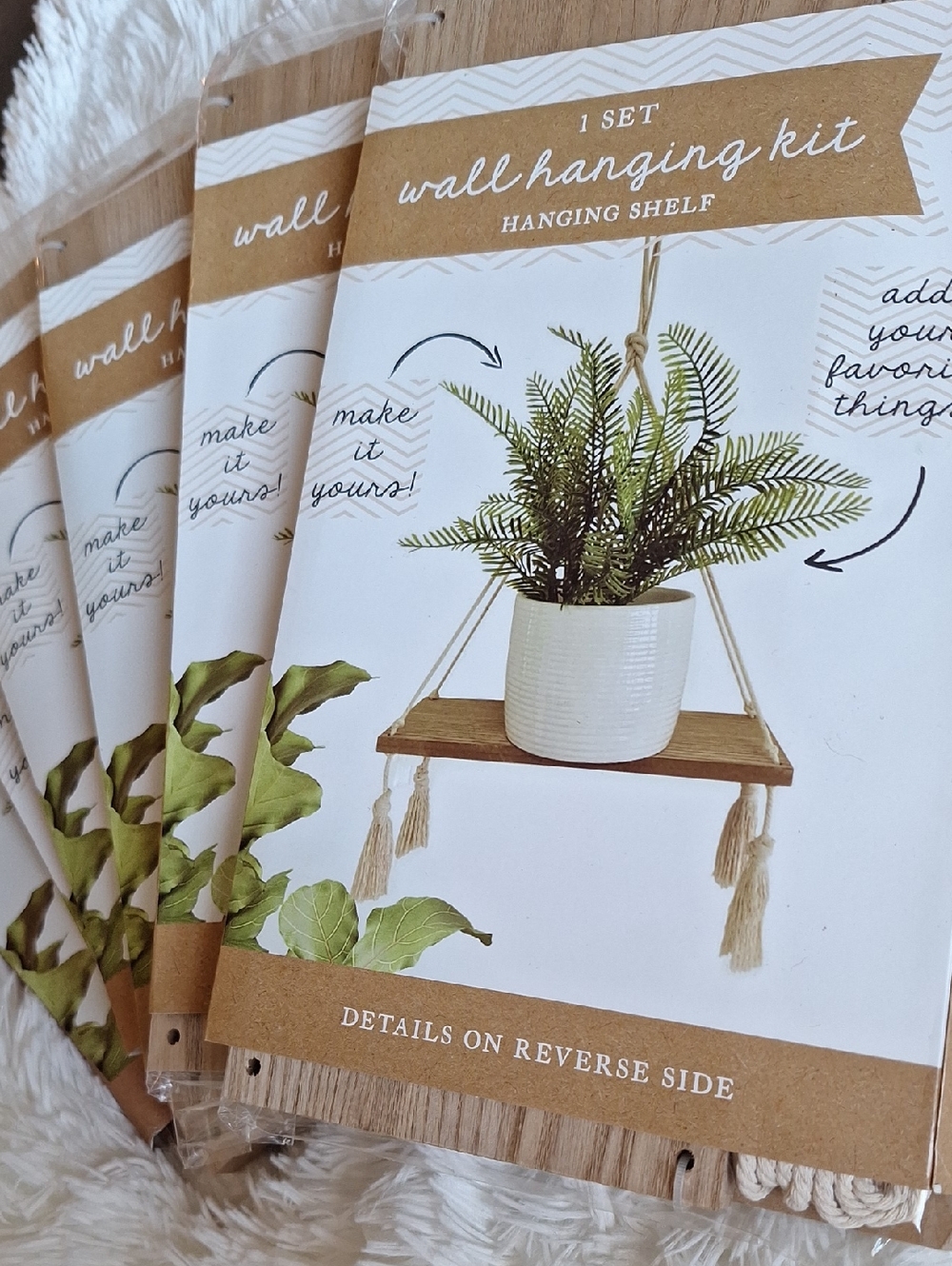 NWT Wall Hanging Shelf Kit by  — Natural Brown and Cream, Set of 6
